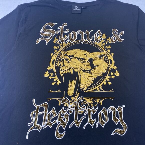 Vintage Akademiks T Shirt Men XL Hip Hop Big Logo Y2K AKDMKS Black Rhinestone - Picture 2 of 10